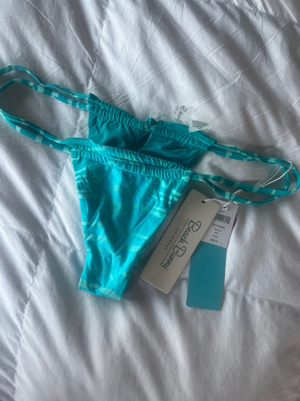 Beach Bunny Teal Striped Double-strap Bikini Bottoms